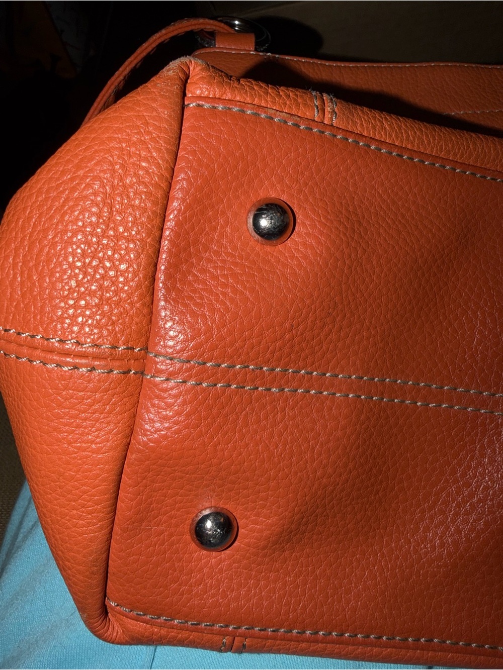 Tignanello Tangerine Orange Pebbled Leather Multi Pocket Shoulder Hobo Bag - Picture 9 of 12